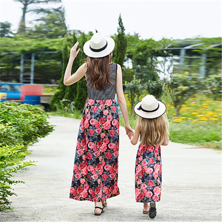 Платье Мама и я Одежда для мамы дочки летнее платье одинаковые комплекты семьи