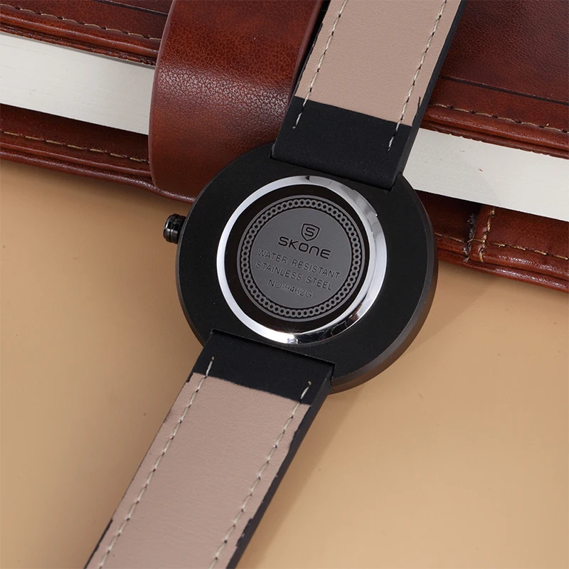 SKONE Водонепроницаемые кожаные часы для мужчин роскошные брендовые кварцевые