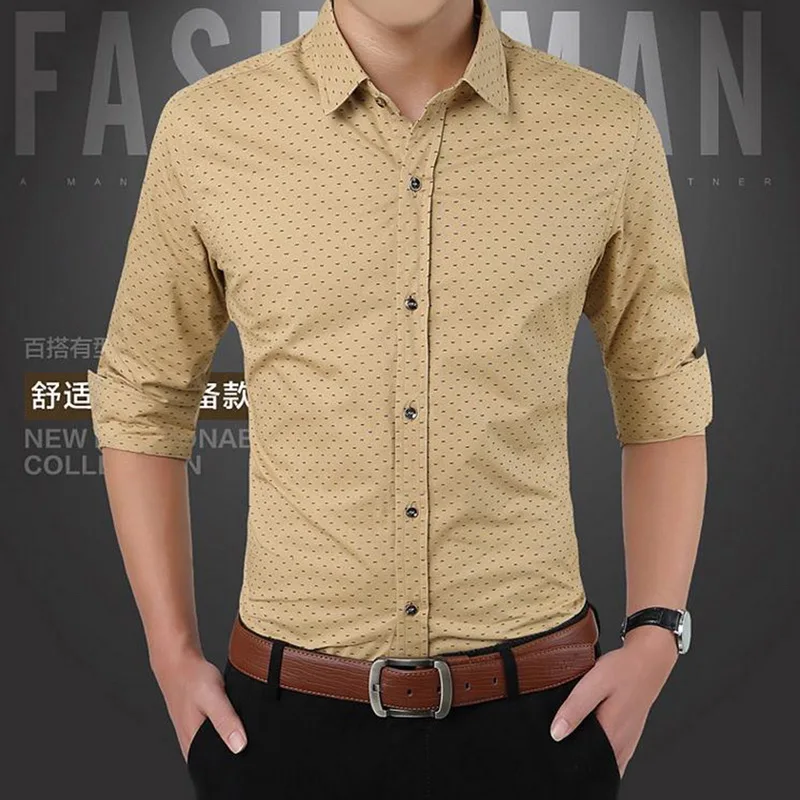 

Brand Fashion Male Shirt Long Sleeve Top Polka Dot Printed Mens Casual Dress Shirts Slim Men Shirt Plus Size M-5XL