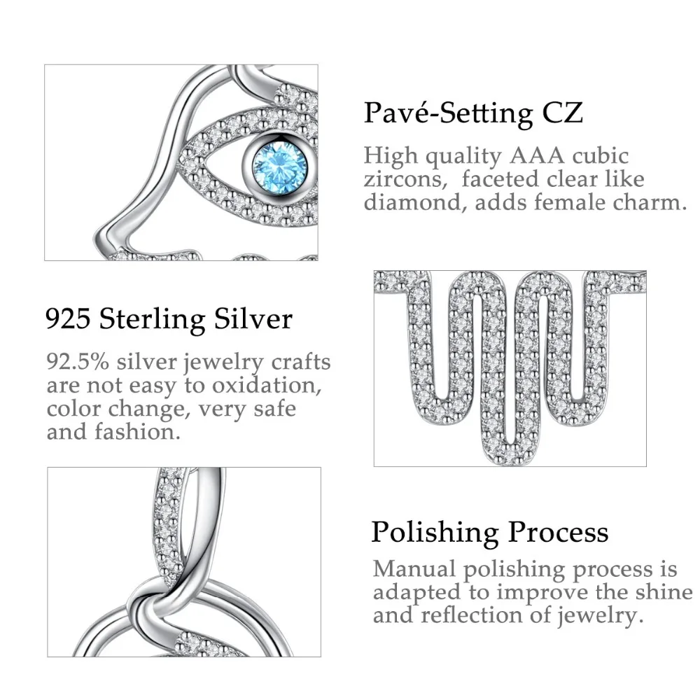 

EUDORA Real 925 Sterling Silver Hamsa Hand& Blue CZ evil eye Pendant Necklace Good Luck Charm Fine Jewelry Anniversary Gift D340