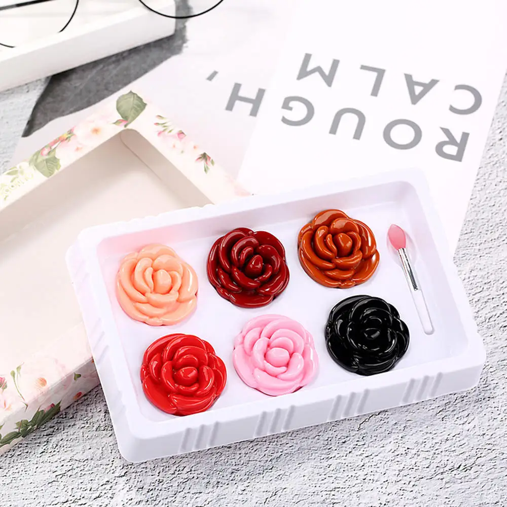 6 шт./компл. помада в виде лепестков розы Блестящий бальзам для губ бордовые