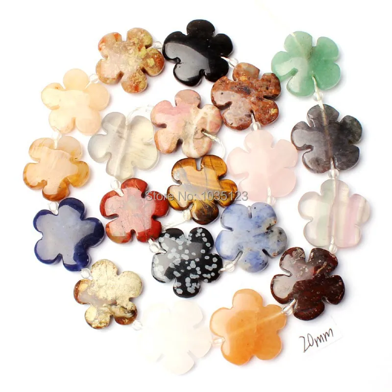 

20mm Natural Mixedcolor Stone Coin Flowers Shape DIY Loose Beads Strand 20Pcs Jewelry Accessory w1331