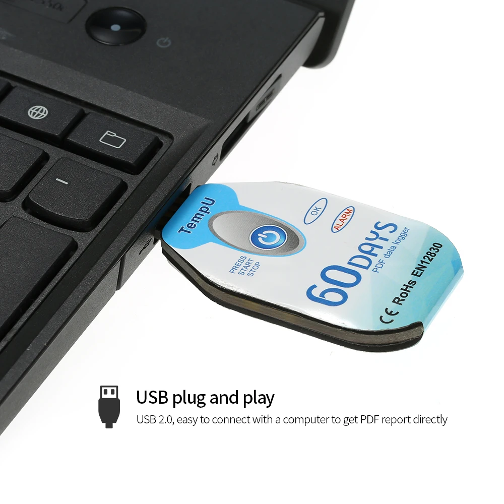 Водонепроницаемый USB 2 0 PDF одноразовый регистратор данных о температуре 60 дней