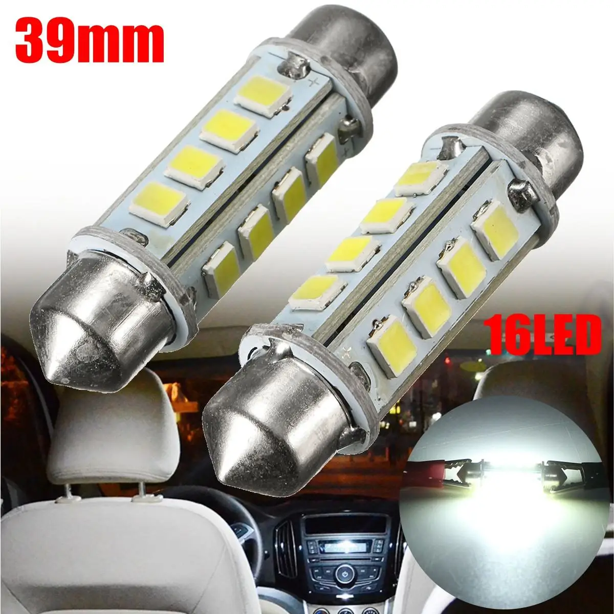 

Пара 39 мм 2835 16SMD Автомобильные светодиодные лампы для внутреннего освещения купольная лампа номерной знак свет