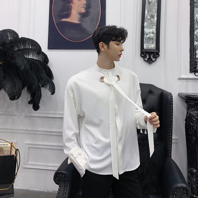 Мужская Повседневная рубашка с длинным рукавом и галстуком бабочкой Camisas Hombre