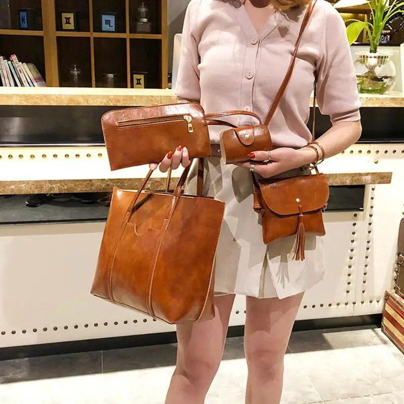 4 шт./компл. женские сумки на плечо тоут из искусственной кожи через кошелек