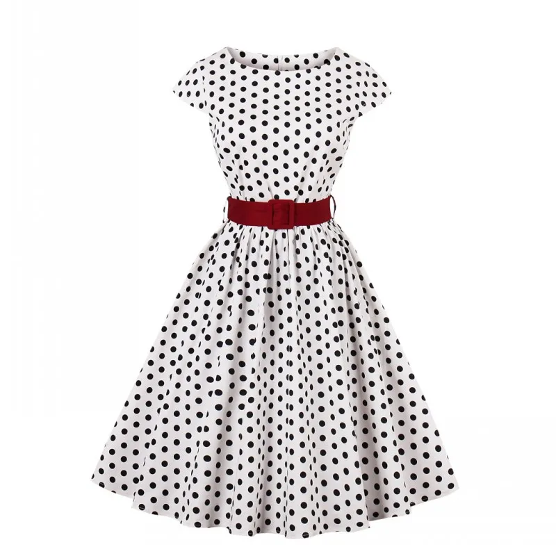 Plus Size Summer Dress Women Vintage Vestidos Polka Dot VestidoDress 50s 60s Ladies Retro Elegant Short Dresses 4XL | Женская одежда