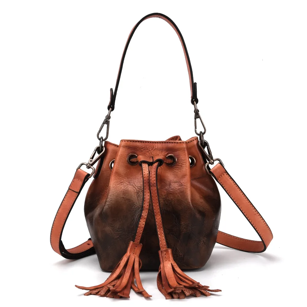 High Quality Real Cowhide Women Shoulder Messenger Bags Cross Body Handbag Leisure Vintage Genuine Leather Tote Bucket Bag | Багаж и сумки