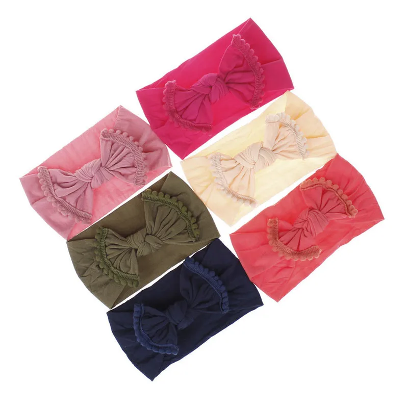 0-6Y Free Shipping Cute Baby Girl Kid Big Bow Hairband Solid Cotton Stretch Turban Knot Head Wrap Headwear Girls Tassel Headband | Детская