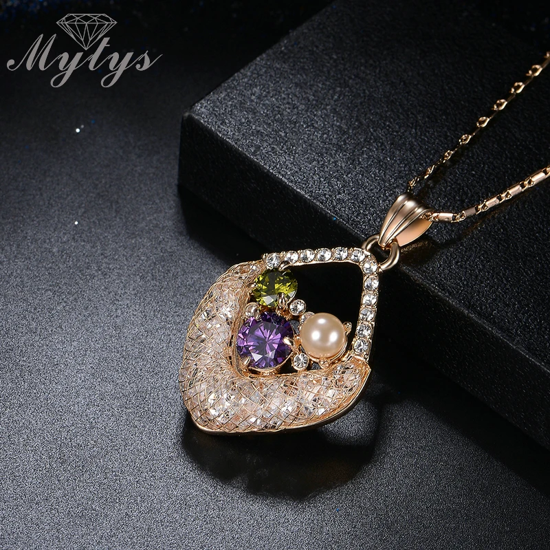 Mytys Limited Sale Pearl Crystal Pendant Necklace and Earring Sets Wire Mesh Net Jewelry for Women CN291 | Украшения и аксессуары