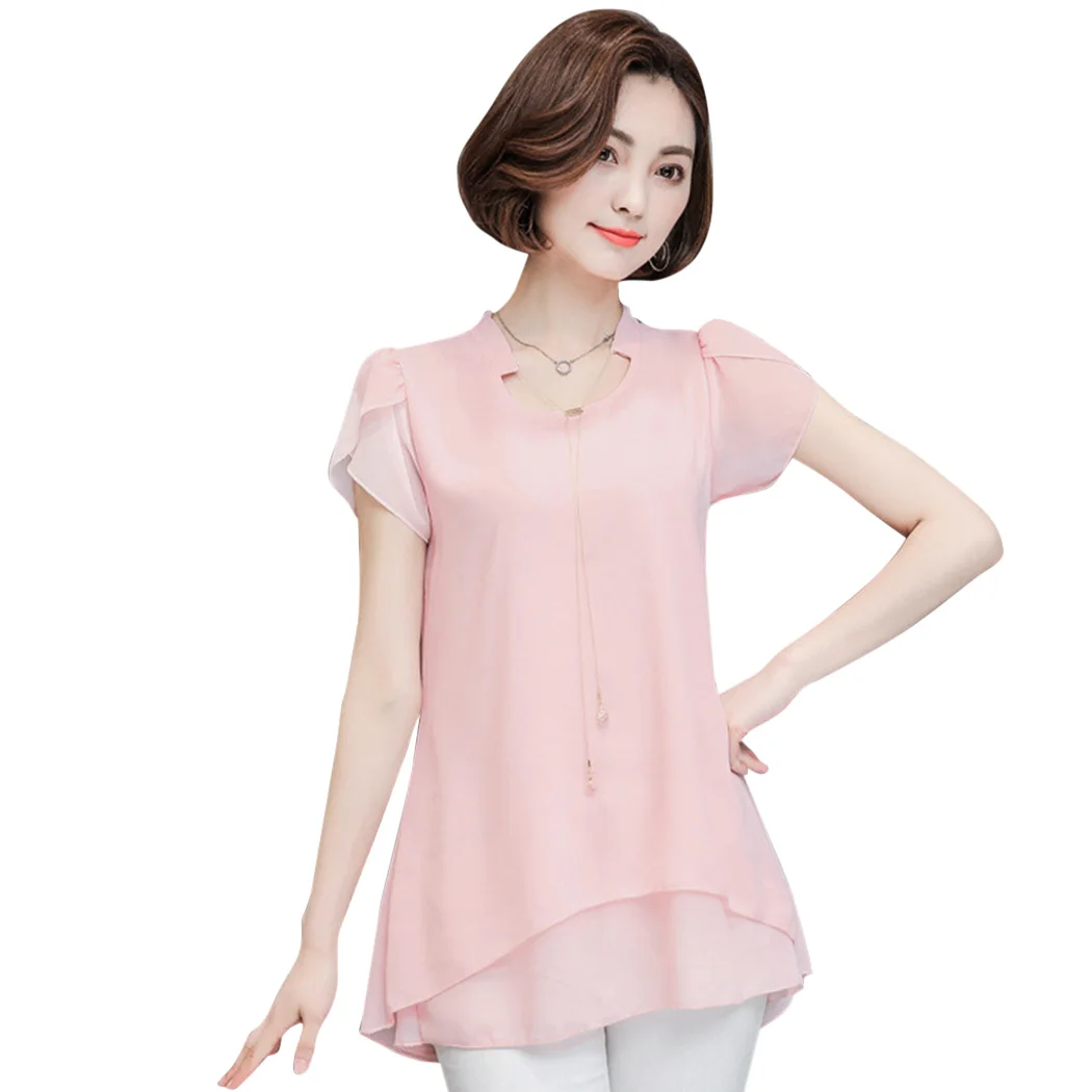 Для женщин рубашка шифон Blusas Femininas Топы короткий рукав Элегантные Дамы