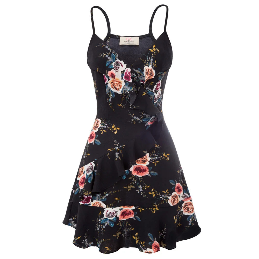 GK женское летнее платье трапециевидной формы с цветочным узором на бретельках и v