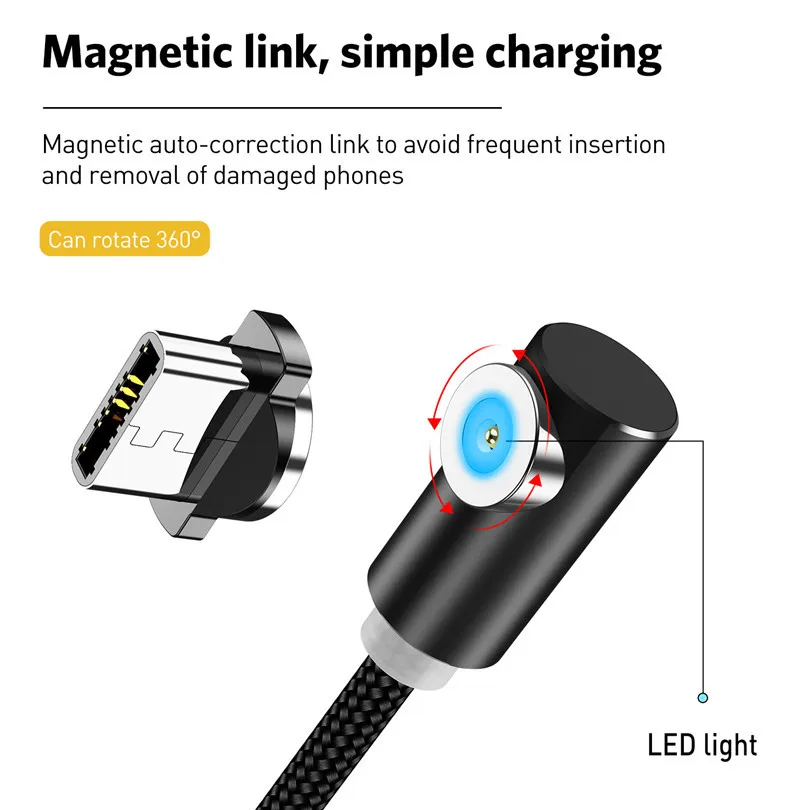 Магнитный usb-кабель USLION 1 м L-Line 90 градусов Micro USB для iPhone X XS Max 8 7 6 Type C кабель Samsung Xiaomi