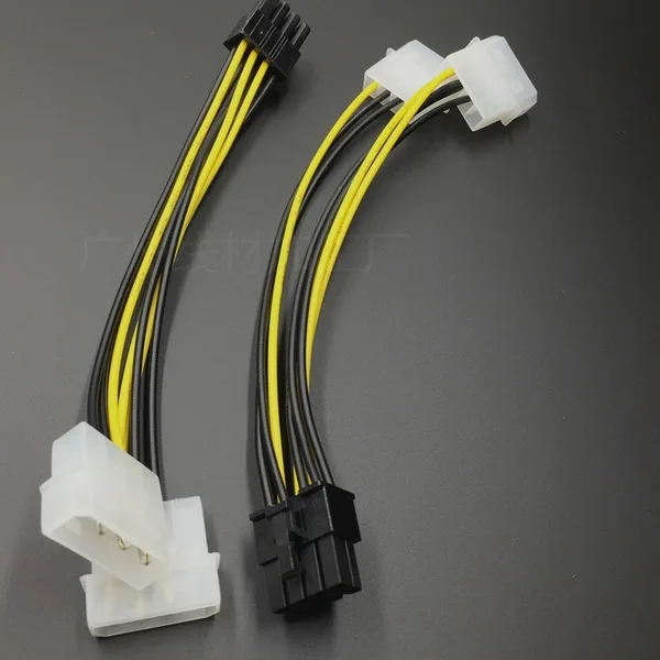 200 шт. двойной 4 контактный кабель питания Molex IDE папа 8 контактов мама PCI E Y адаптер