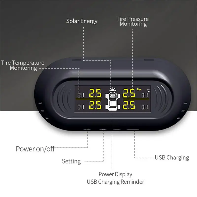 Мини Лобовое стекло беспроводной цифровой манометр автомобиля TPMS солнечной