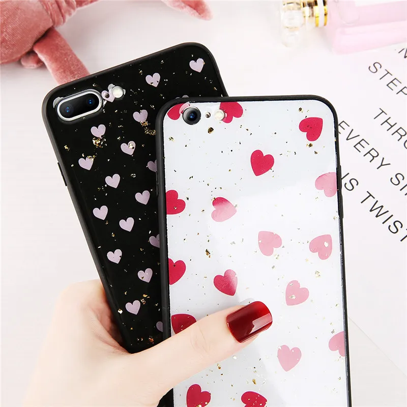 Lovebay Epoxy Glitter 3D Love Mobile Phone Case For IPhone X 6 6S 7 8 Hard Shell Plus XS MAX XR TPU Heart PC |