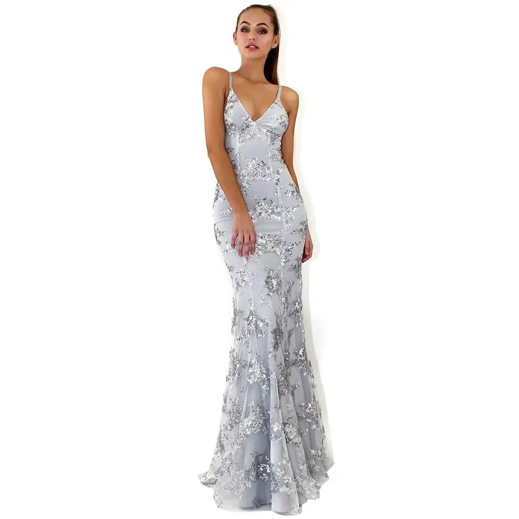 Women Casual Spaghetti Strap Back Lace Loose Up Summer Sequins Zipper Medium Waist Long Formal Events Dress | Женская одежда