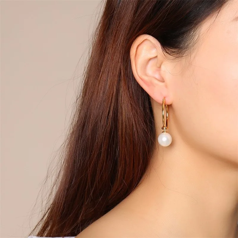 Vnox элегантные женские серьги-кольца круглый искусственный жемчуг Висячие