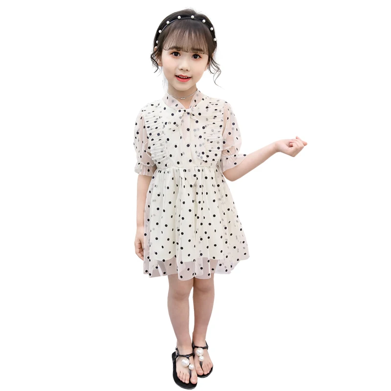 white vintage dot tulle gown age for 4-14 yrs teenage girls big-bow prom clothes short sleeve dress 2019 new summer ruffle frock | Детская