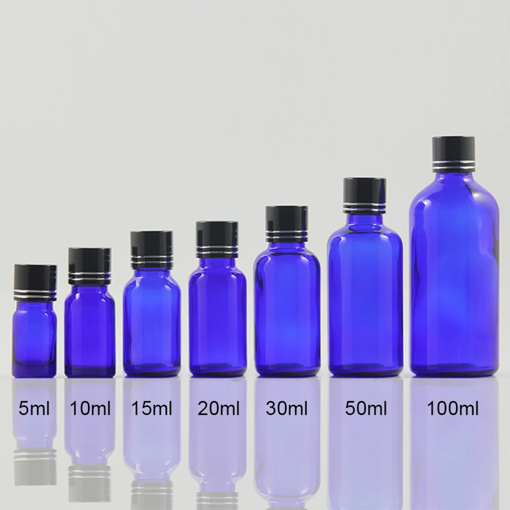 EBX20-50ml empty glass olive oil bottles, blue glass bottle with black aluminium lids