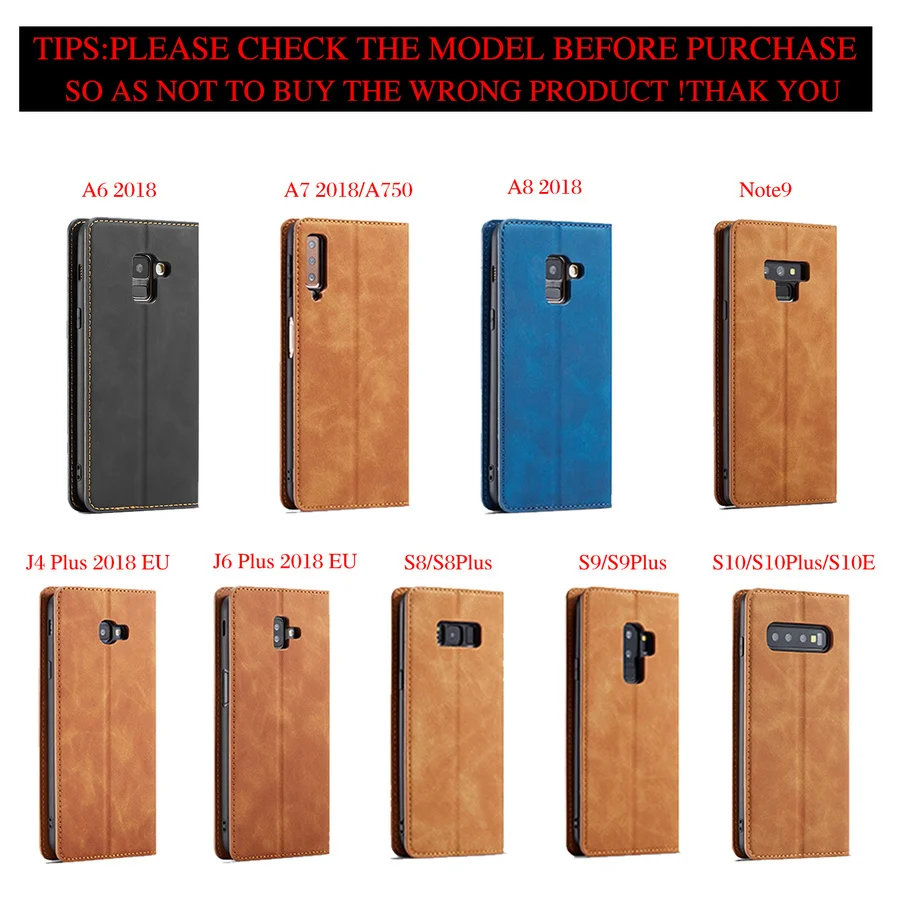 Роскошный кожаный чехол книжка Hoes для samsung J4 J6 Plus A6 A7 A8 s Galaxy Note 9 S10 S9 S8 S10E магнитный