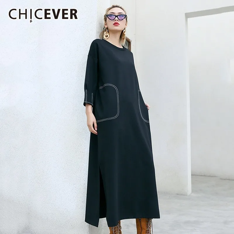 CHICEVER/Коллекция 2019 года весенне осенние платья больших размеров с круглым вырезом