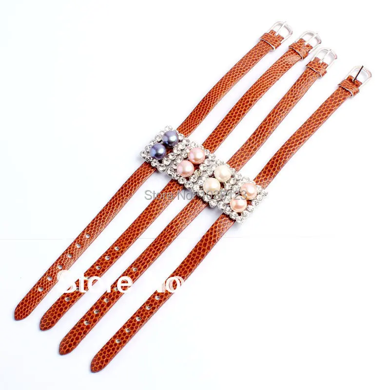 

High Quality 9mm Pretty Fashion Natural Freshwater Pearl Leather Rhinestone Bracelet 8.5" Optional Color wj01