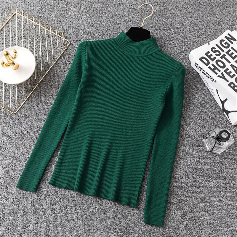 

2019 Autumn New Women Long Sleeve Turtleneck Knitted Sweaters Tops Casual Slim Pullovers Sweater