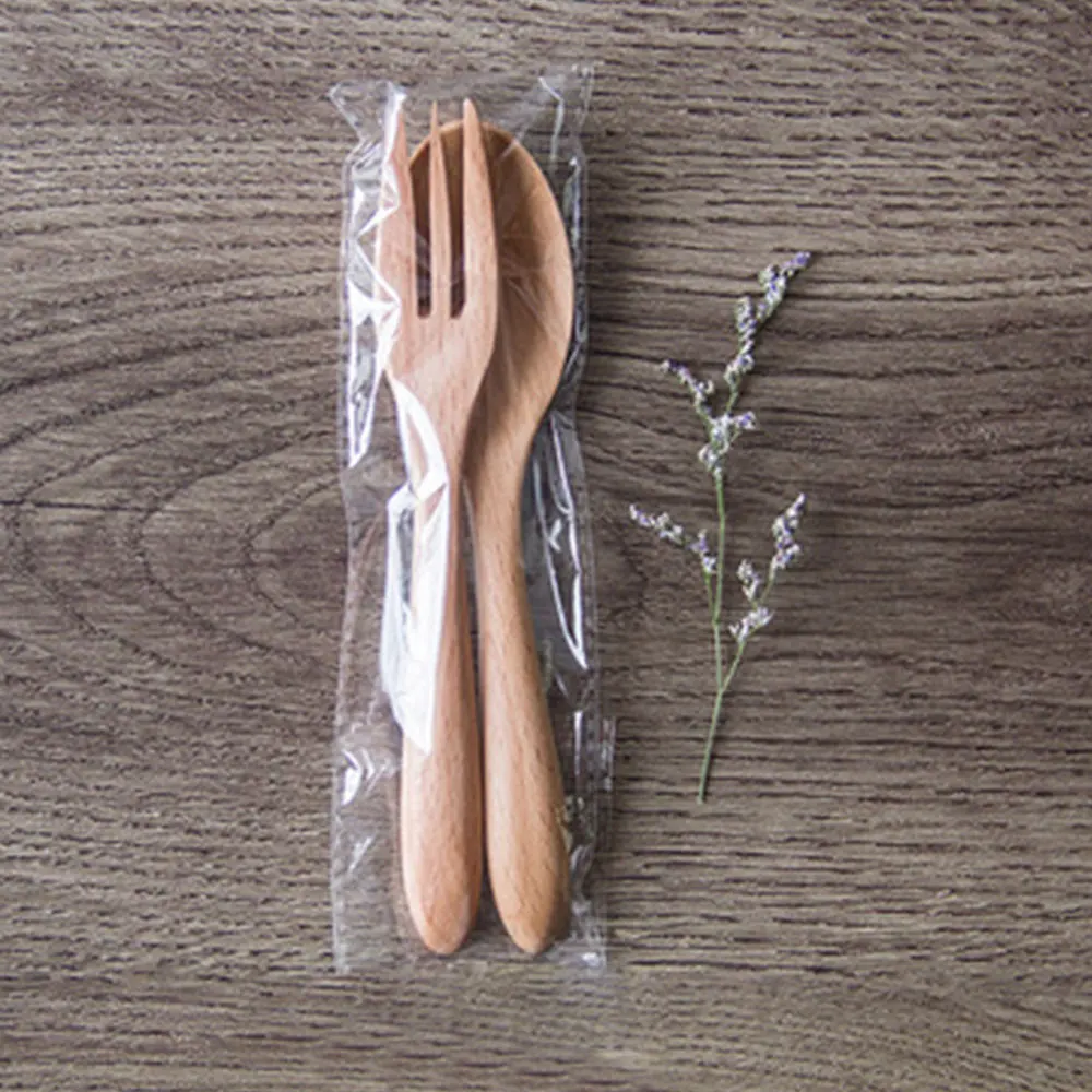 Western Tableware Wood Fork Spoon Dessert Set Retro Vintage Style Fruit Serving Children Food Scoop Supply Japanese-style | Дом и сад