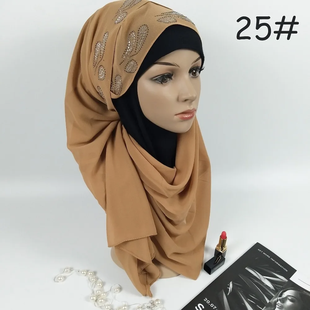 H1300a новейший большой размер пузырь шифон мусульманин длинный шарф со стразами