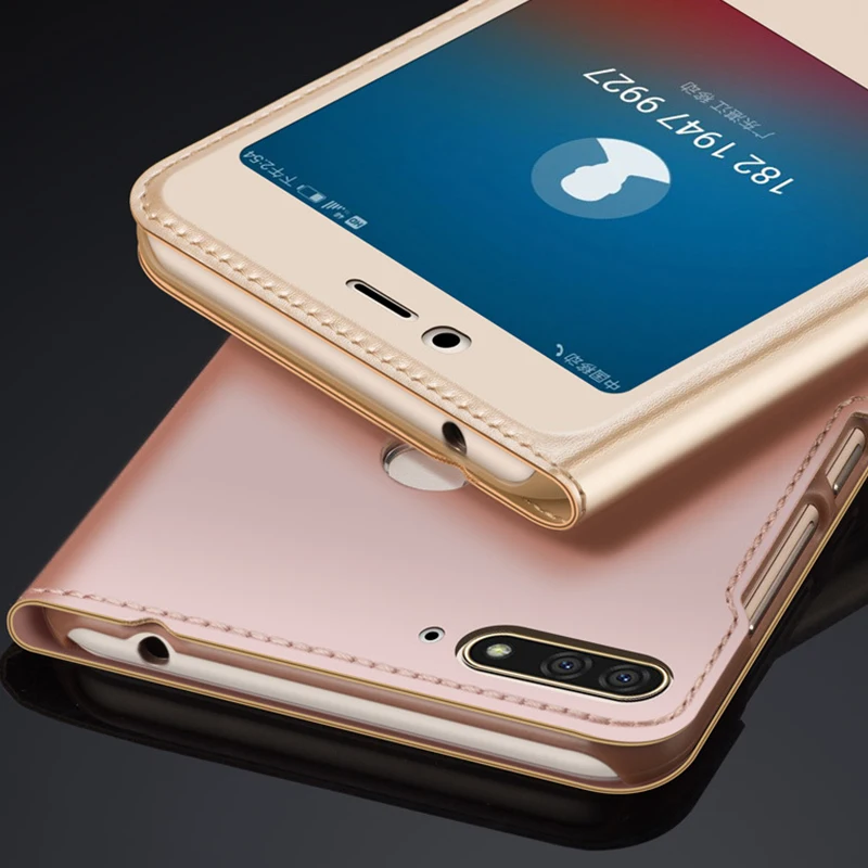 Чехол для Huawei Y6 prime 2018 роскошный кожаный смарт чехол с откидной крышкой телефона