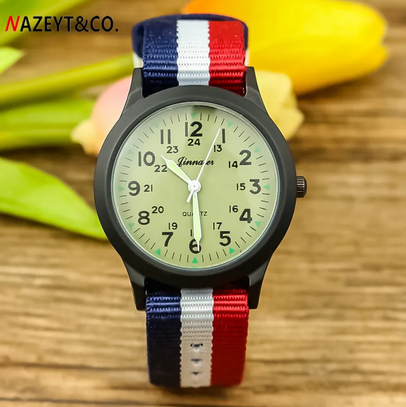 Часы Nazeyt midlle кварцевые для мужчин и женщин, спортивные цветные светящиеся в нейлоновом ремешке, для студентов, в армейском стиле, подарок для мальчиков и девочек