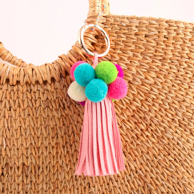 

Fashion Jewelry Keychain Pom Pom Tassels Key chain Pompom Keyring Valentines Day Gift Pendant Gift Wholesale Price QH6007