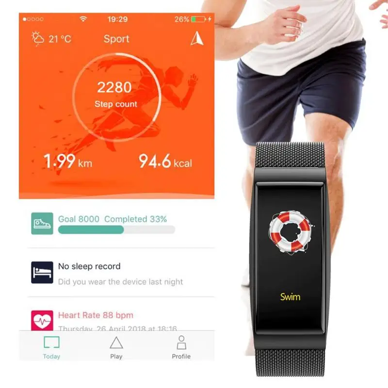 F4 Bluetooth 0 96 дюймов Экран крови Давление монитор сердечного ритма Смарт
