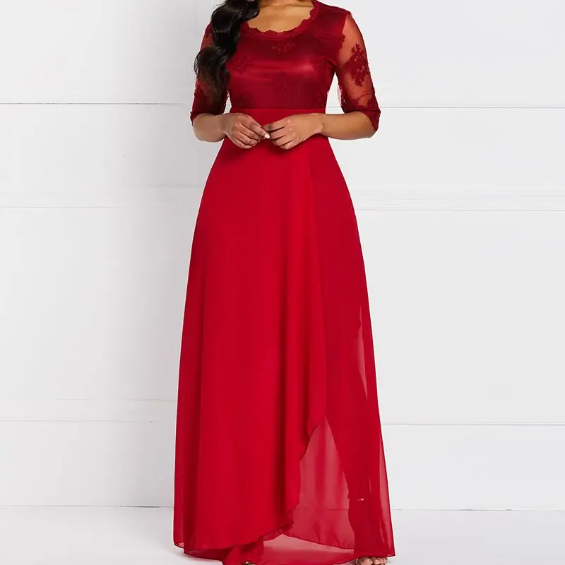 Новое Кружевное Длинное Платье женское Брендовое модное сексуальное вечернее