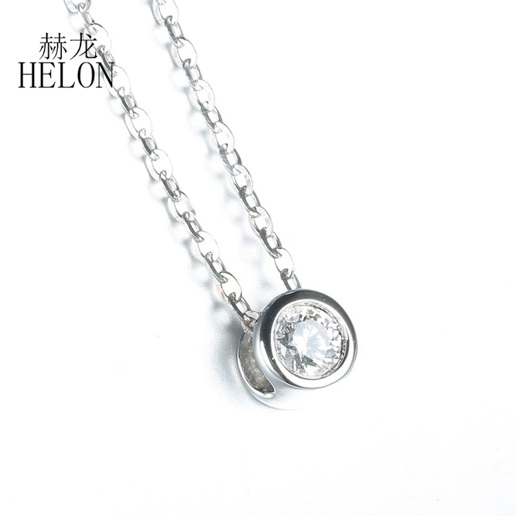 HELON Solid 18K White Gold 0.1ct VVS/FG Lab Grown Moissanites Diamond Engagement Wedding Pendant Necklaces Trendy Jewelry Gift | Украшения