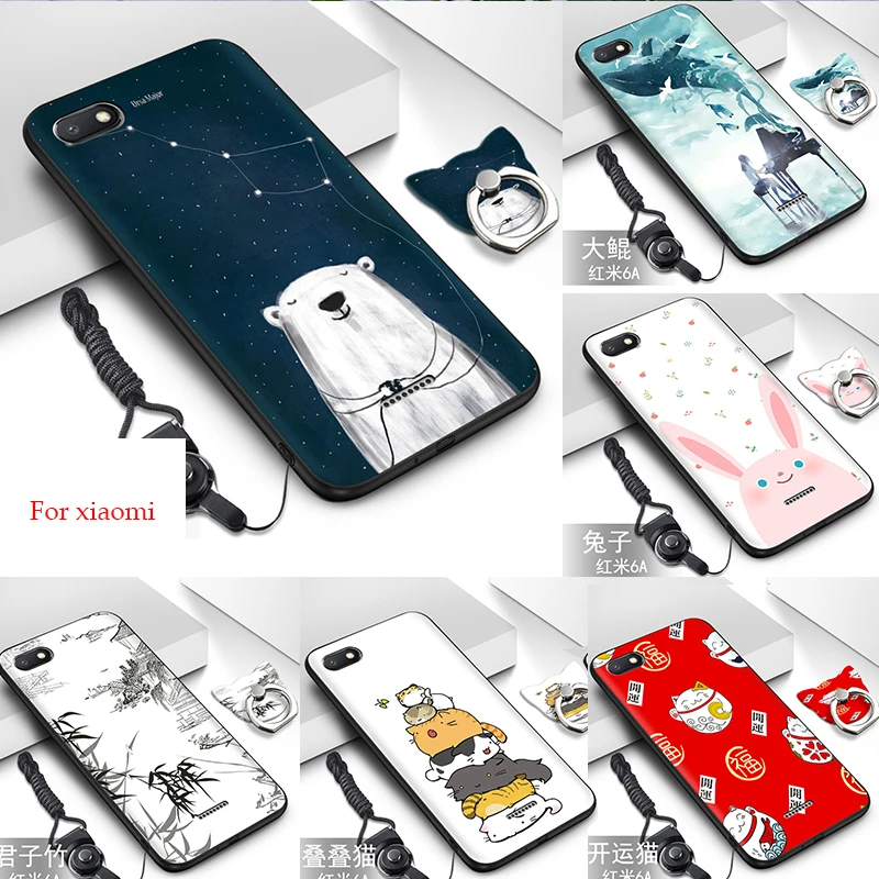 Cartoon Case Xiaomi Redmi 6a 6 S2 For mi a2 a1 8 lite Se Phone Cases With Ring Cord |