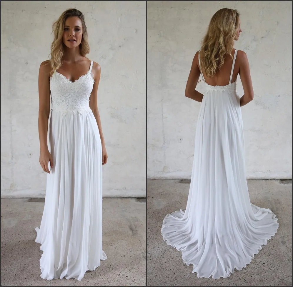 

Simple Style Lace Wedding Dress For Women 2019 Hot White Appliques Sweetheart Backless Bride Dress With Straps Robe De Mariee
