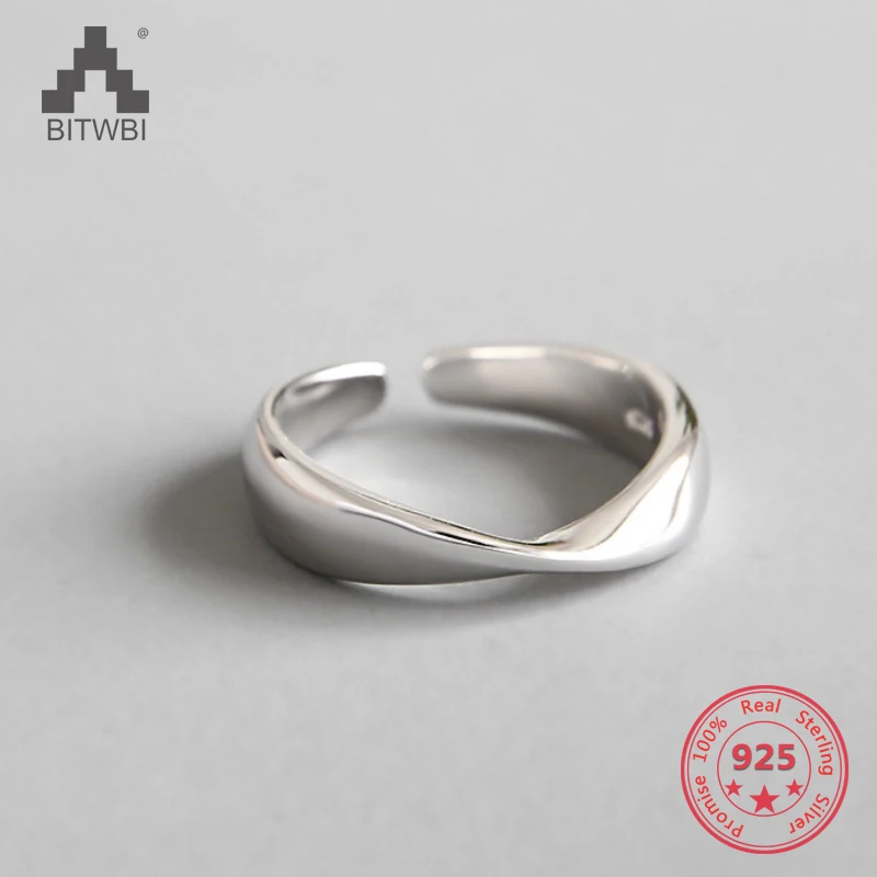 

New Design 925 Sterling Silver Creative Mix Personality Concise Twist Open Ring Couples Fine Jewelry
