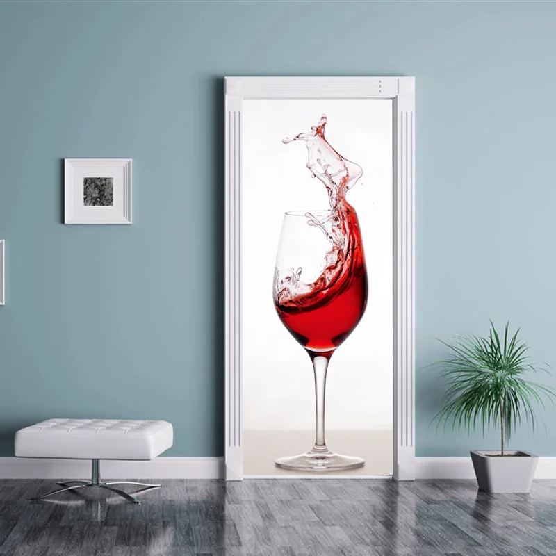 

Bar Decoration Big Wine Cup Vinyl Door Sticker Self Adhesive Waterproof Door Murals BedroomRefrigerator Wall Home Decor Poster