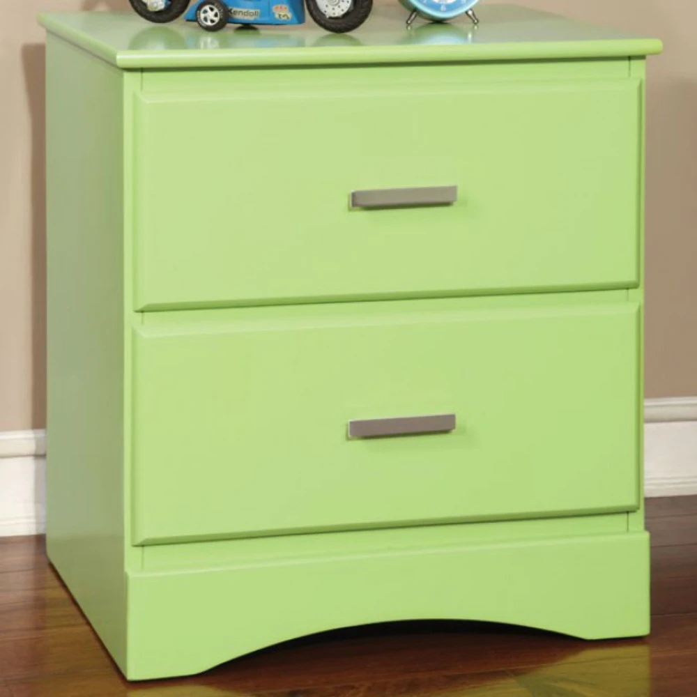Transitional 2 Drawers Wooden Night Stand With Metal Handles Glossy Green 