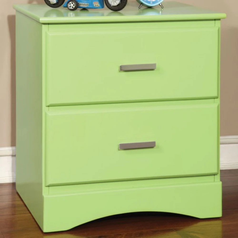 Transitional 2 Drawers Wooden Night Stand With Metal Handles Glossy Green | Мебель