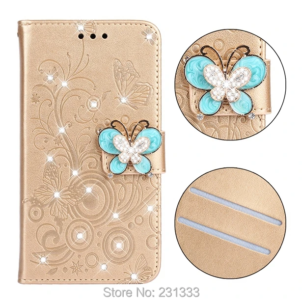 Кожаный чехол кошелек с 3D алмазной бабочкой для Huawei P8 Lite 2017 P10 P20 MATE 20 NOVA 3 3I Honor 8 9 10