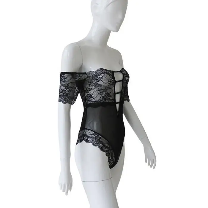 Badydoll Erotic Bodysuit Costumes Slash Plus Size Underwear Black Sexy Neck Women Lingerie Hollow Mesh | Тематическая одежда и