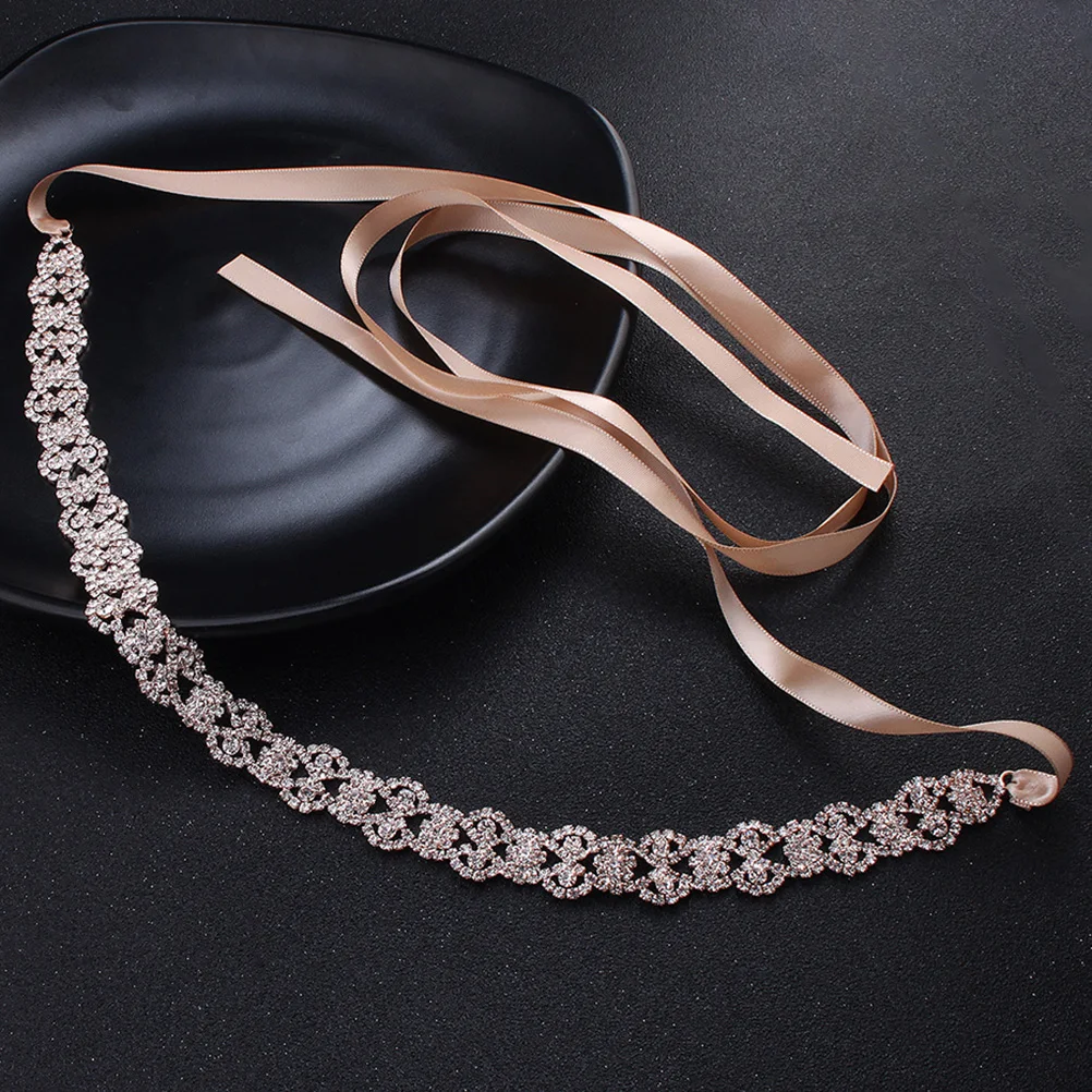 Women Belt Portable Crystal Rhinestone and Ribbon Bride Bridesmaid Wedding Dress (Rose Golden) | Аксессуары для одежды