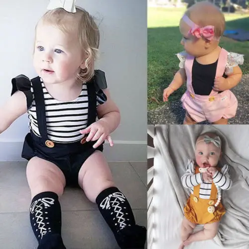 Baby Kids Girls Summer Cotton Overalls Solid Strap Romper Jumpsuit Outfits Cute Clothes | Мать и ребенок