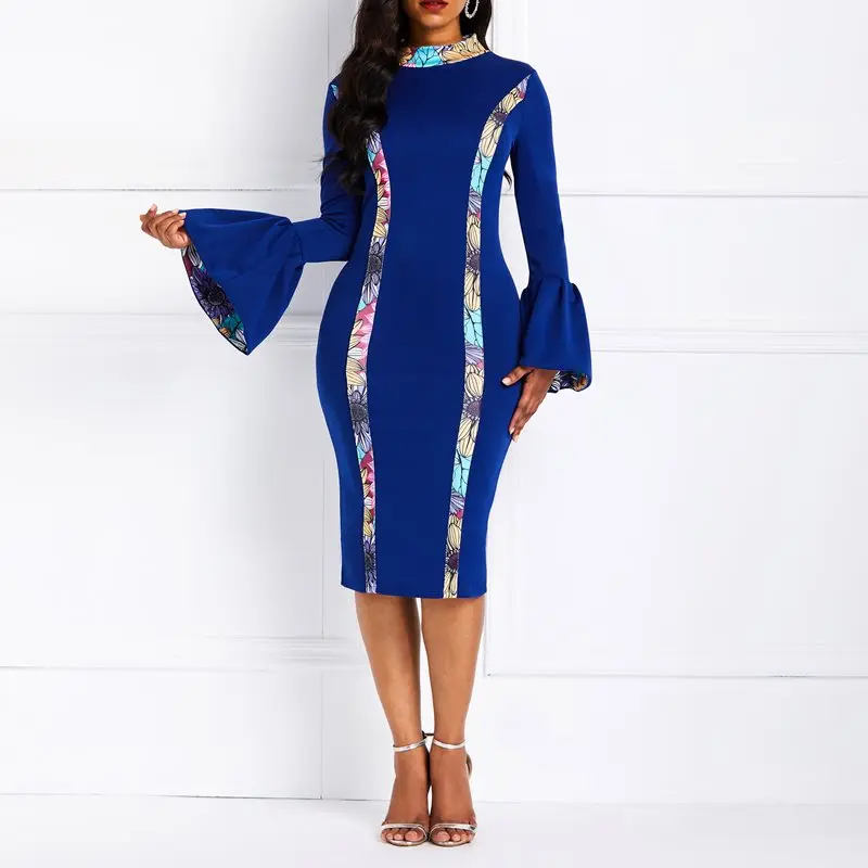 Women Bodycon Dress 2019 Spring Stripe Fashion Printed Flare Sleeve Ruffles Elastic Slim Elegant Casual Chic Pencil Dresses Женская