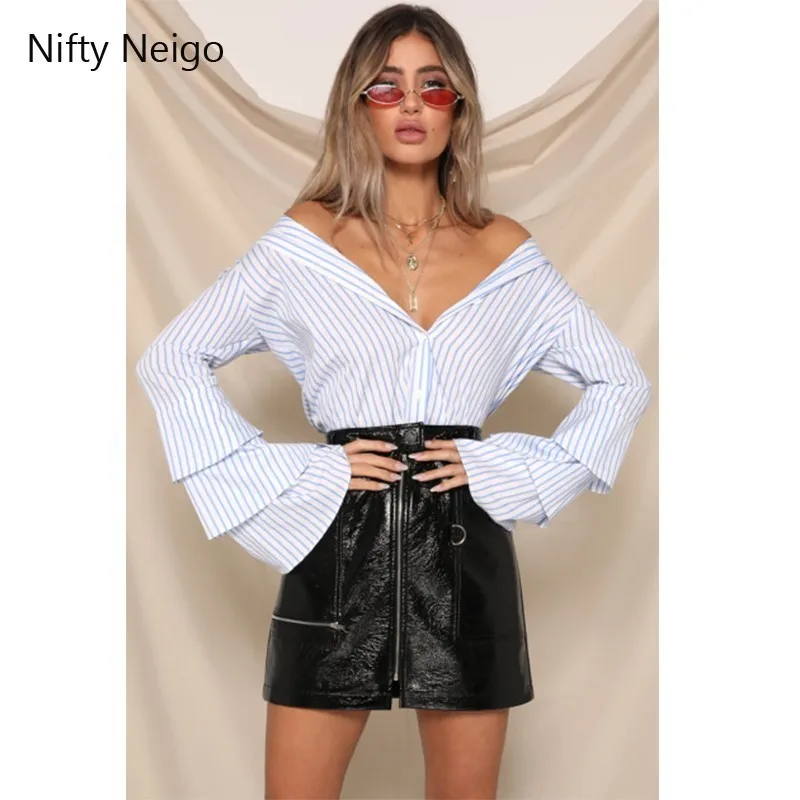 Nifty Neigo Офисная Женская блузка в полоску с отложным воротником Топы рукавом