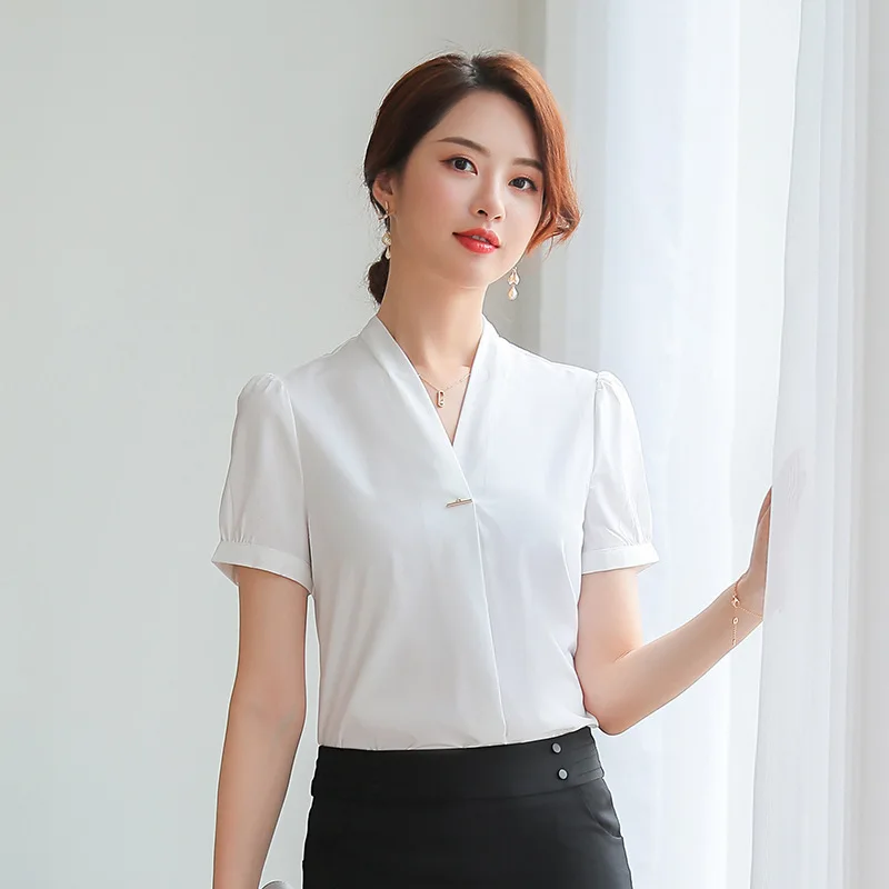 2019 Свободные Элегантный Для женщин блузки для девочек Футболка короткий рукав