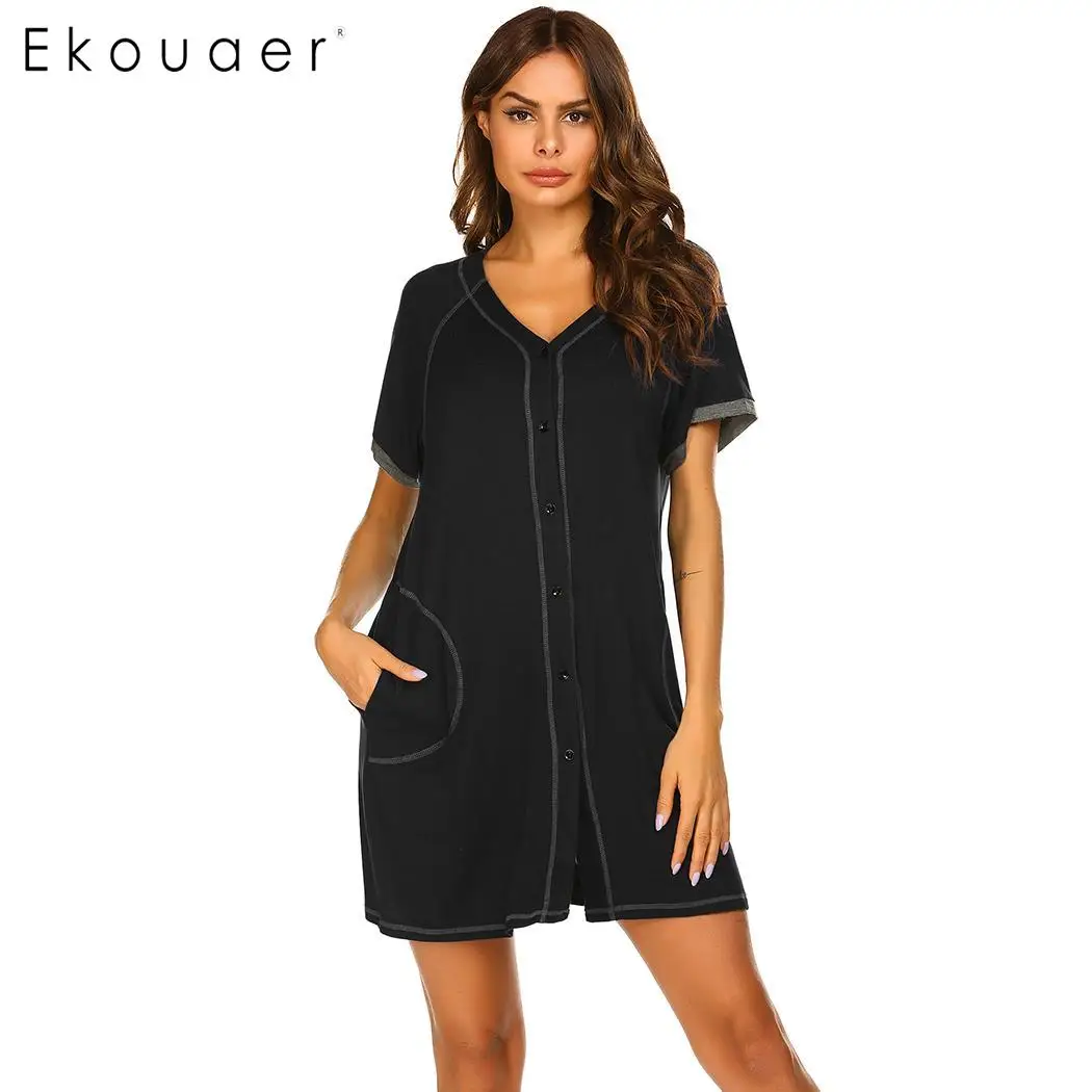 Ekouaer/женские сорочки ночная рубашка летняя одежда для сна короткий рукав
